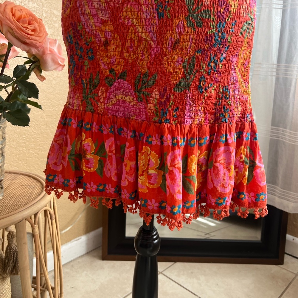 FARM RIO SPRING BANANAS SMOCKED MINI DRESS IN RED SIZE M - Picture 3 of 13